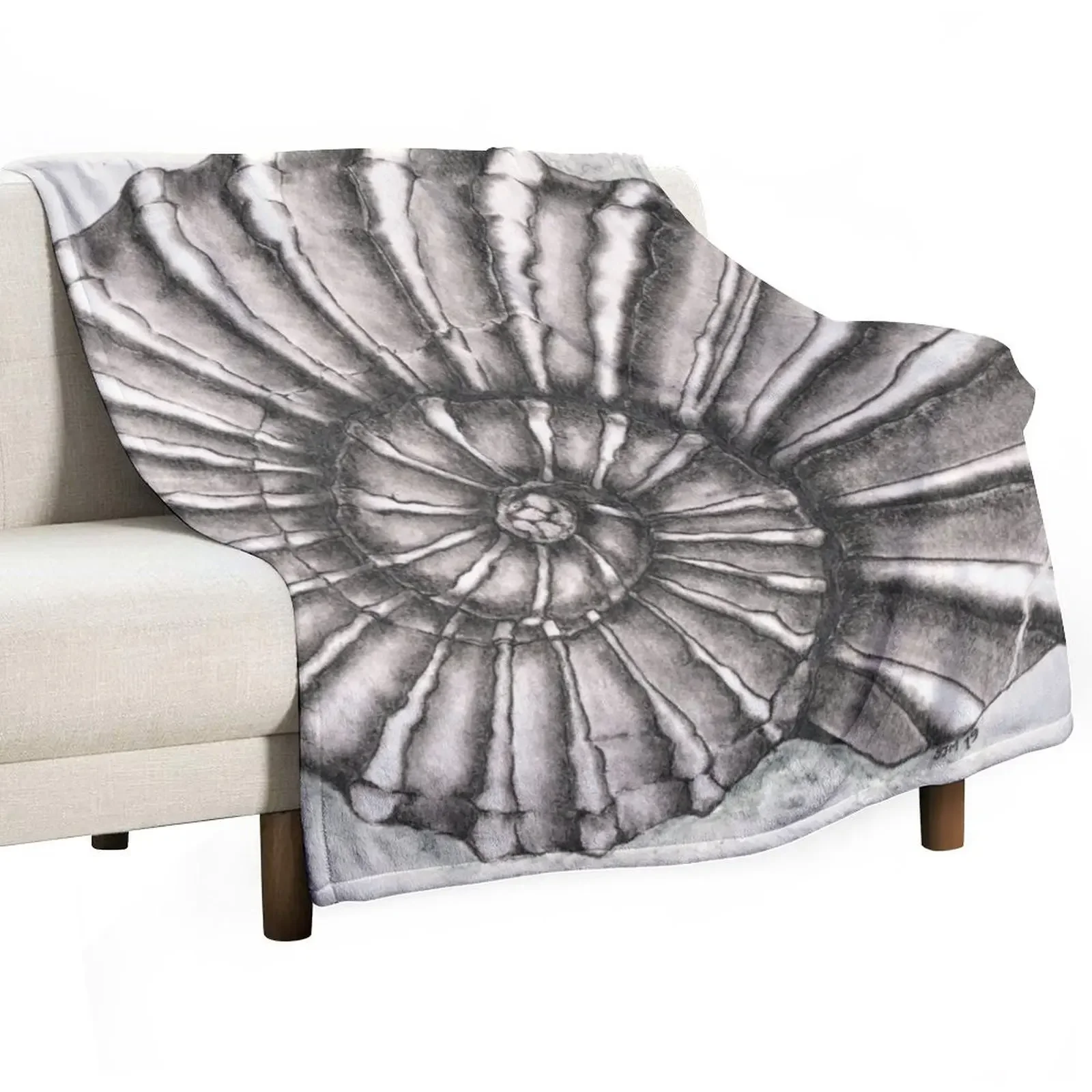 Ammonite Fossil on Gray Throw Blanket Picnic for babies Blankets