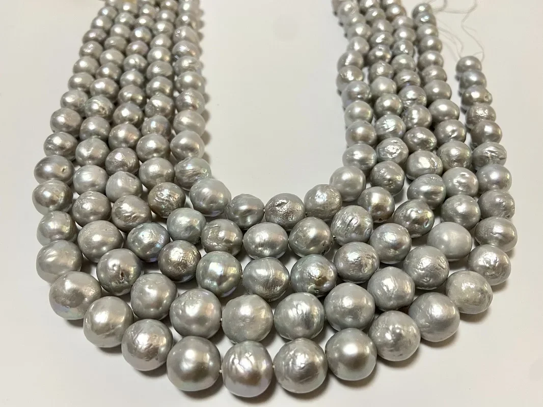 Natural 11-13mm Bright Light Gray Baroque Pearl Necklace for Women Natural Sea Pearl Less Flaw Fine Jewelry Party Gifts Pendants