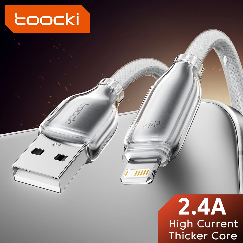 Toocki USB A Cable for iPhone 14 13 12 11 USB A PD 20W USB 2.0 480Mbps Transparent Zinc Alloy Fast Charging for ipad 9 Pad 8