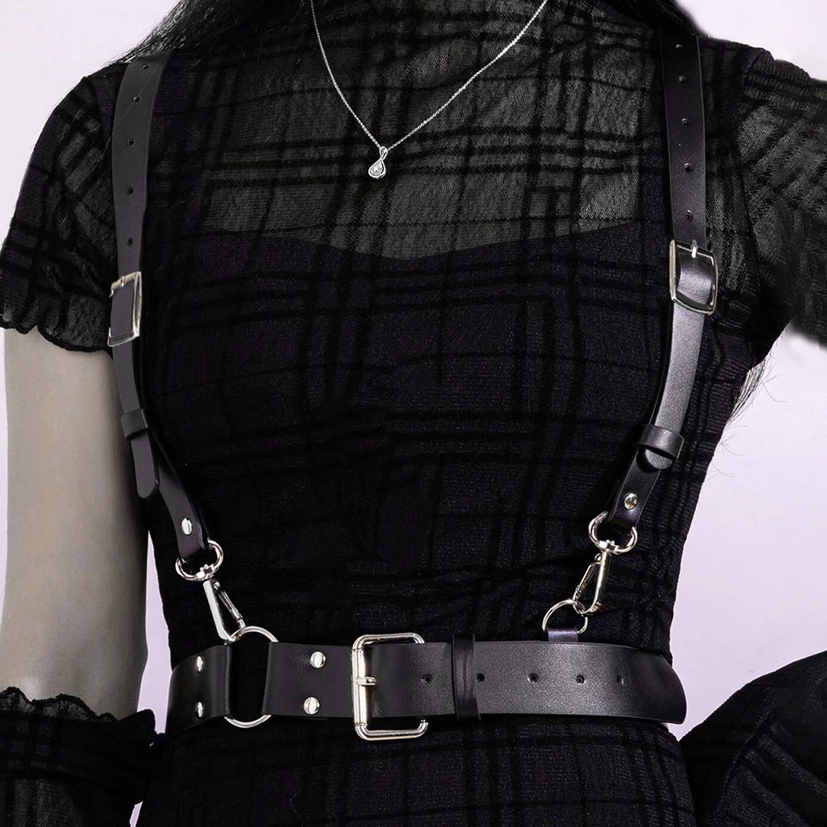 

Women Leather Harness Waist Belt Studded & Buckle Decor Punk Harness Belt Gothic Clothing Accessories Valentine's Day Gifts