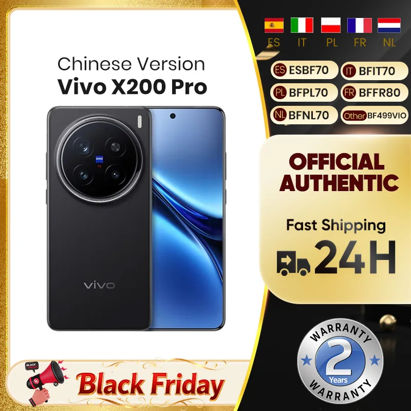 Vivo X200 Pro – téléphone portable d'origine, caméra 200.0MP, Charge 90W, 6.78 pouces, AMOLED 120HZ, 6000mAh, batterie Android 15.0, dimension 9400