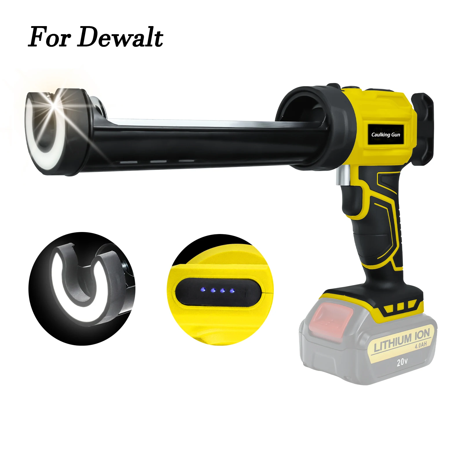 Pistol Caulking elektrik untuk Dewalt 18V 20V, pistol lem segel perekat kaca semen baterai Li-ion