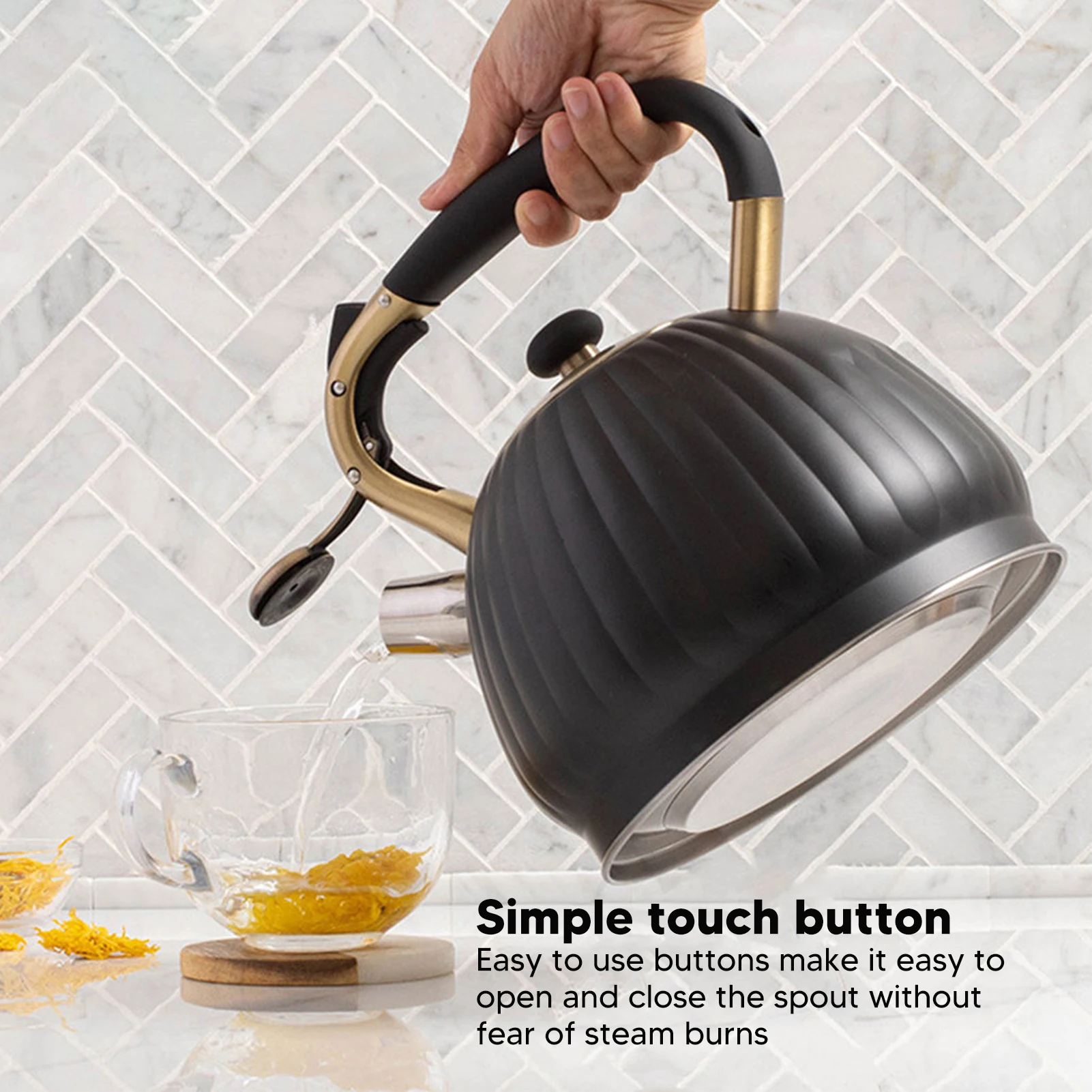 3,5 l pfeifender Teekessel, Edelstahl, Kürbisform, Teekanne, Teekanne für den Herd, schwarzer Edelstahl-Teekessel, Pfeife, Teekanne