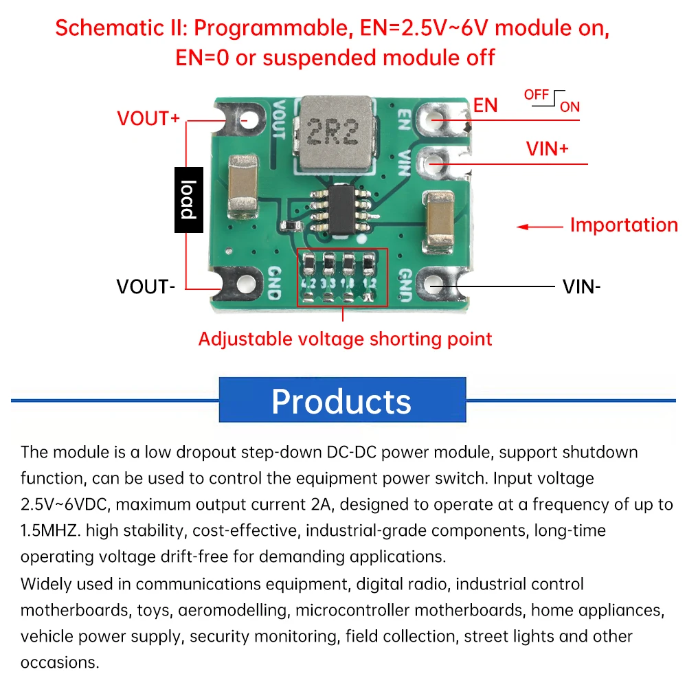 DC 2.5-6V to DC 1.2V/1.8V/3.3V/4.2V Fixed Output DC-DC Step-Down Power Module 2A 95% Add Adjustable Voltage Shorting Point