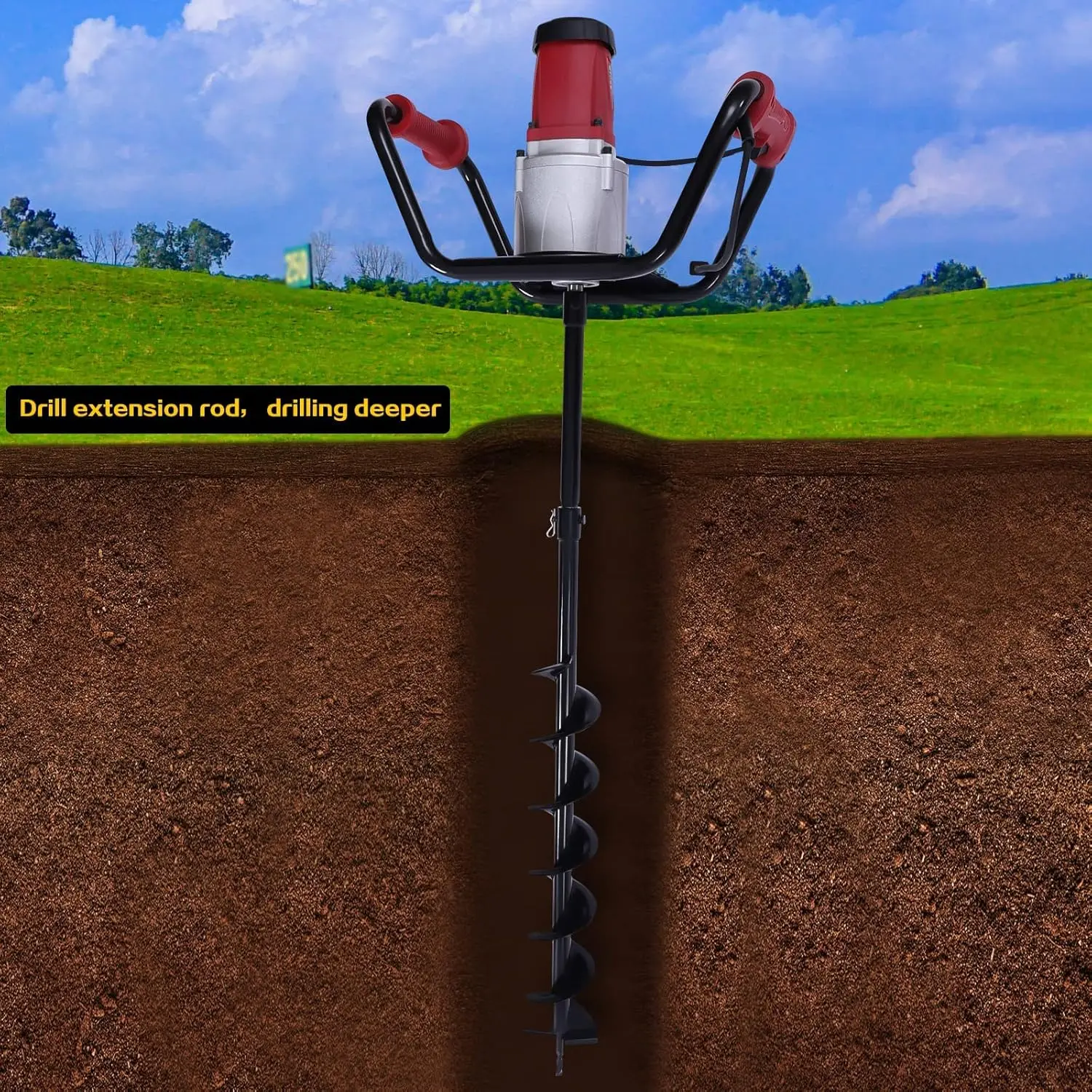 Dyrabrest 1500W Electric Post-Hole Digger With 6-Inch Auger Bit Earth Auger Post Hole Digger Electric For Post Holes Earth