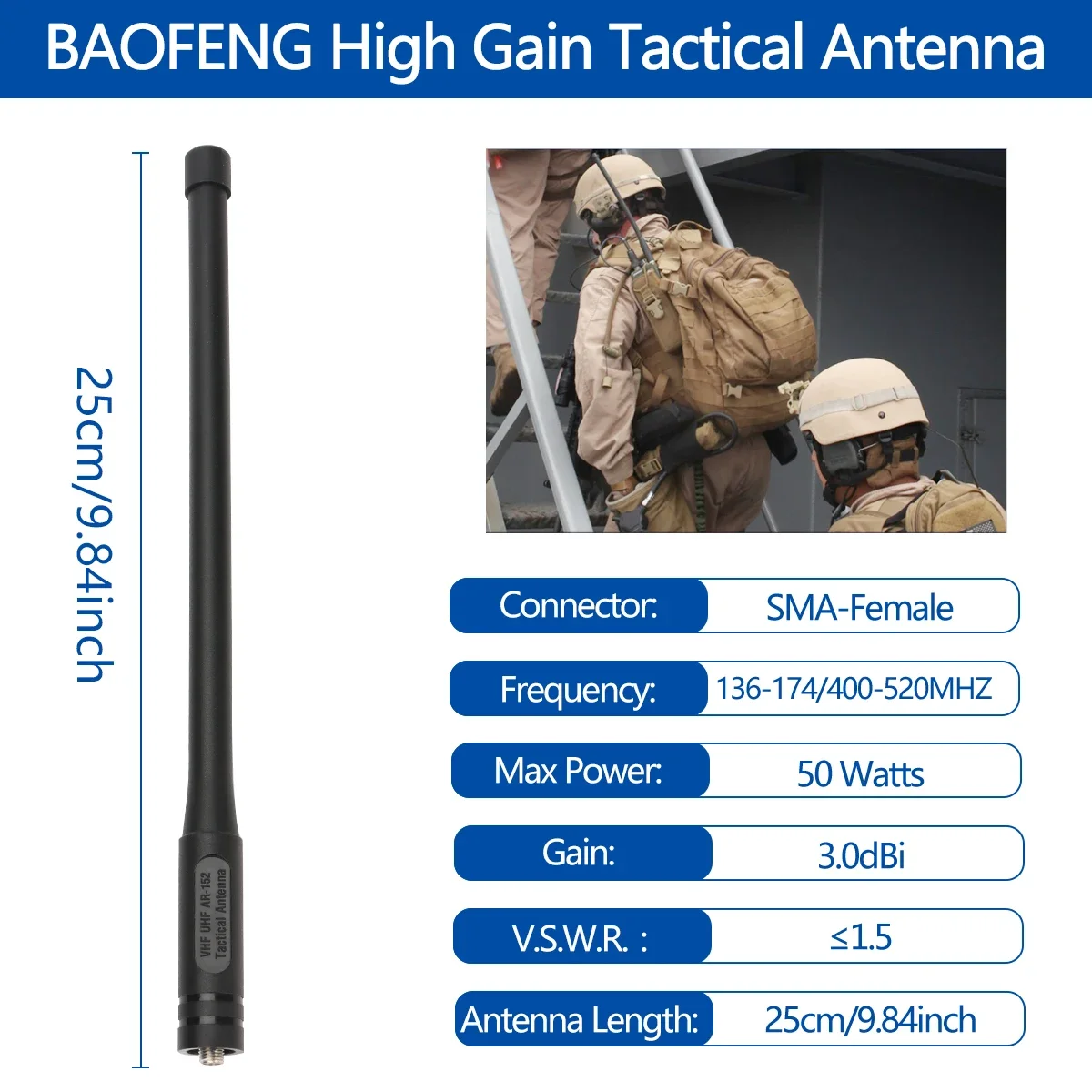 

2/5/10 Pcs Baofeng Walkie Talkie Tactical Antenna Dual Band High-gain SMA-Female Antenna for Baofeng AR-152 BF-888S UV-5R UV-82