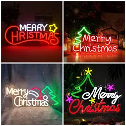 Merry Christmas Neon Sign LED Neon Light Sign USB Adjustable Brightness for Home Bedroom Fireplace Restaurant Party Decoration