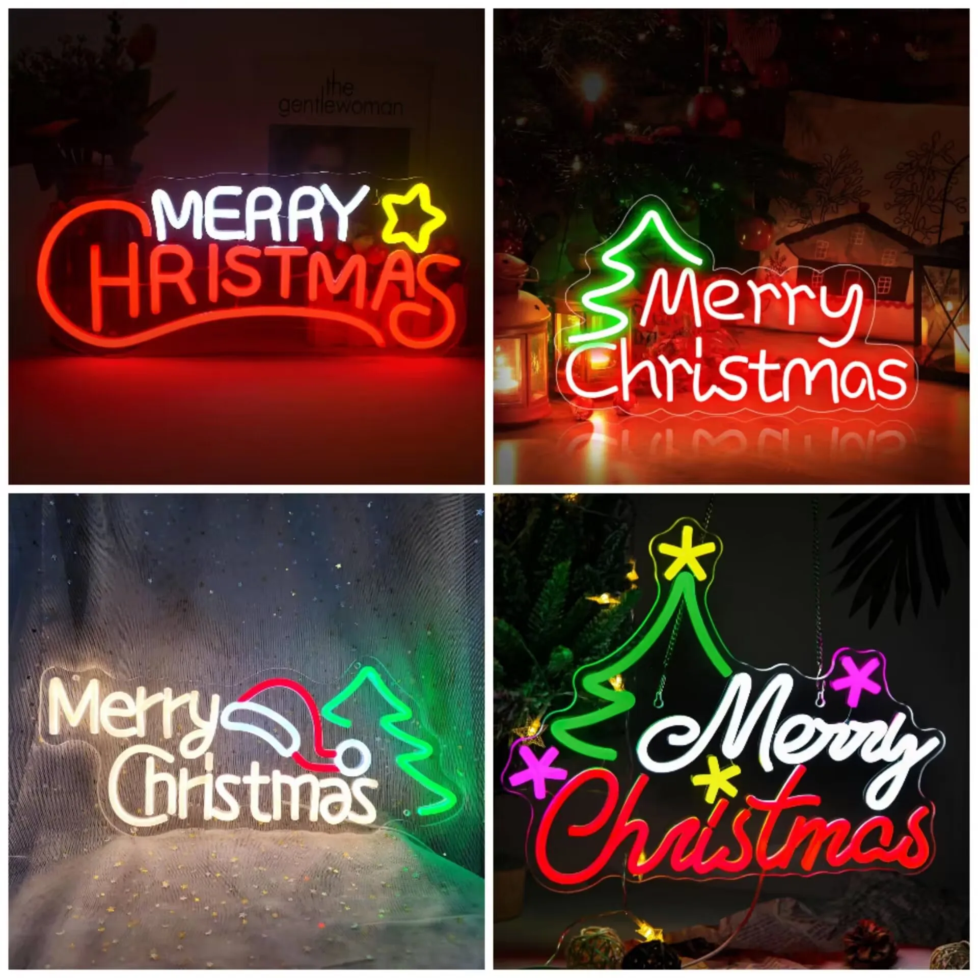 Merry Christmas Neon Sign LED Neon Light Sign USB Adjustable Brightness for Home Bedroom Fireplace Restaurant Party Decoration