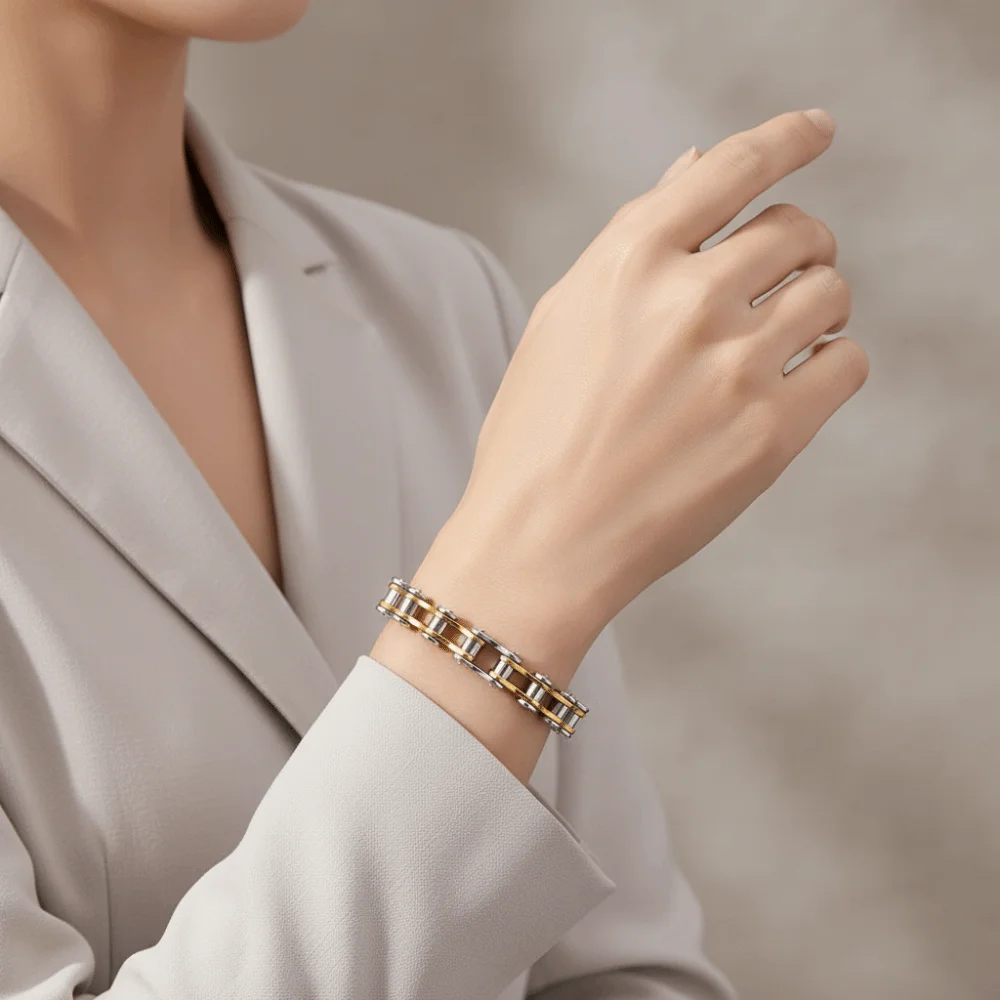 Stainless Steel Bike Chain Design Bracelet Adjustable High Polished Biker Link Chain Bracelet Comfortable To Wear Rust-proof