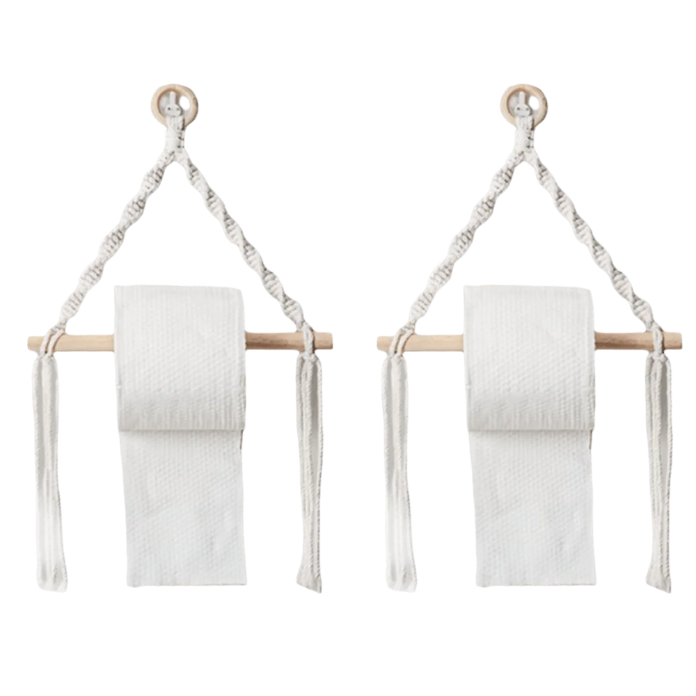 2pcs Portable Wall Mounted Paper Towel Holder Cotton Rope Anti Static Boho Toilet Roll Holder Towel Rack For Bathroom