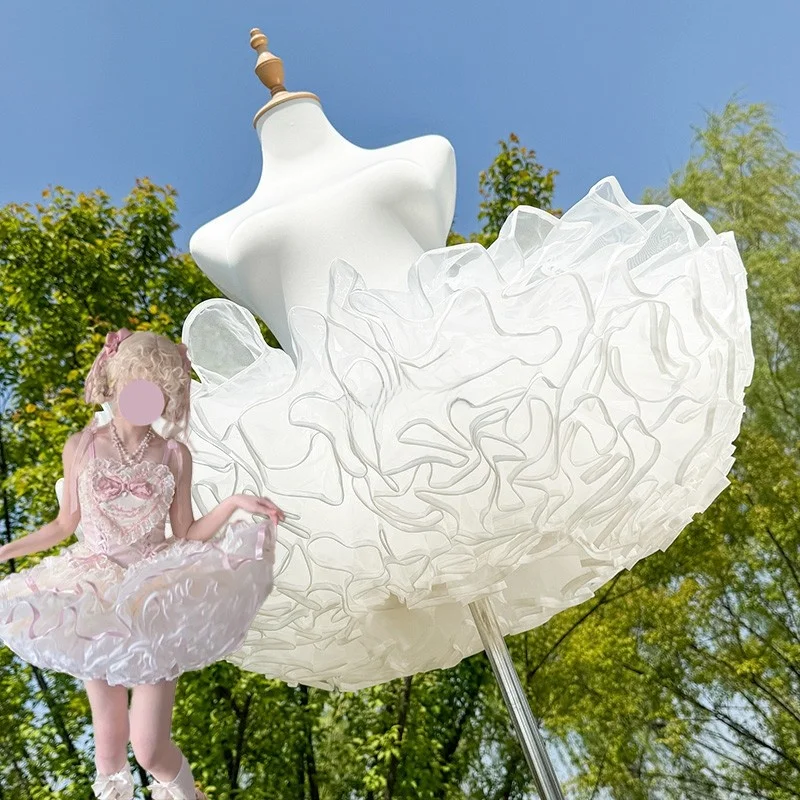 Ballet Style Lolita Soft Tulle Skirt Support Four Layers No Bone Flying Clouds Short Strap Puffy Skirt Versatile mid Waist De...