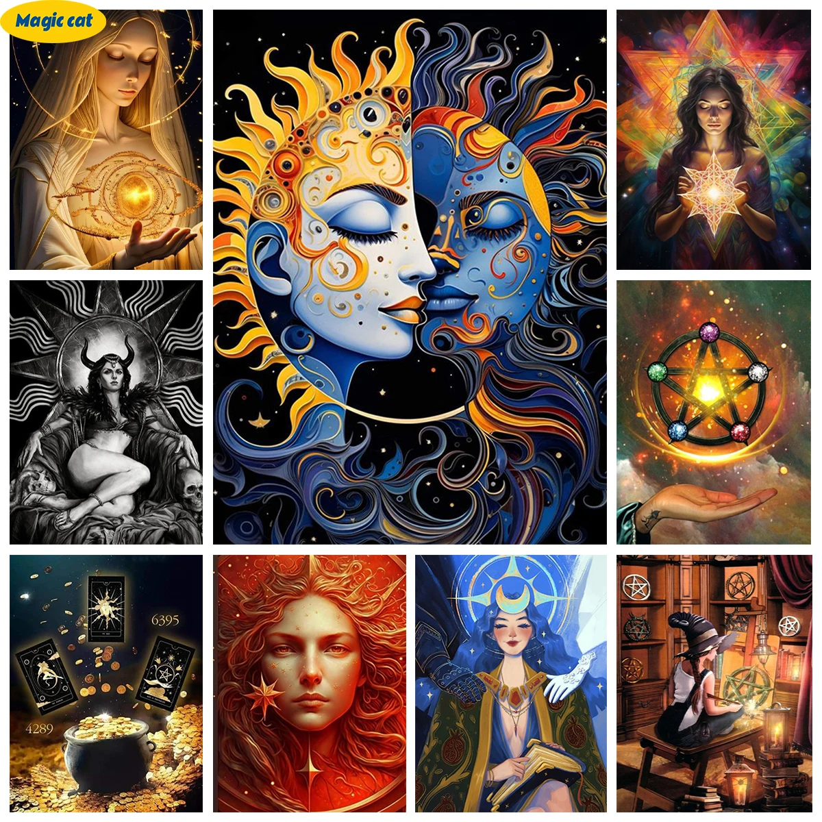 

Divination 5D Diamond Painting Tarot Cards Pattern Diy Diamond Embroidery Sun Moon Picture Living Room Bedroom Wall Decor Gift