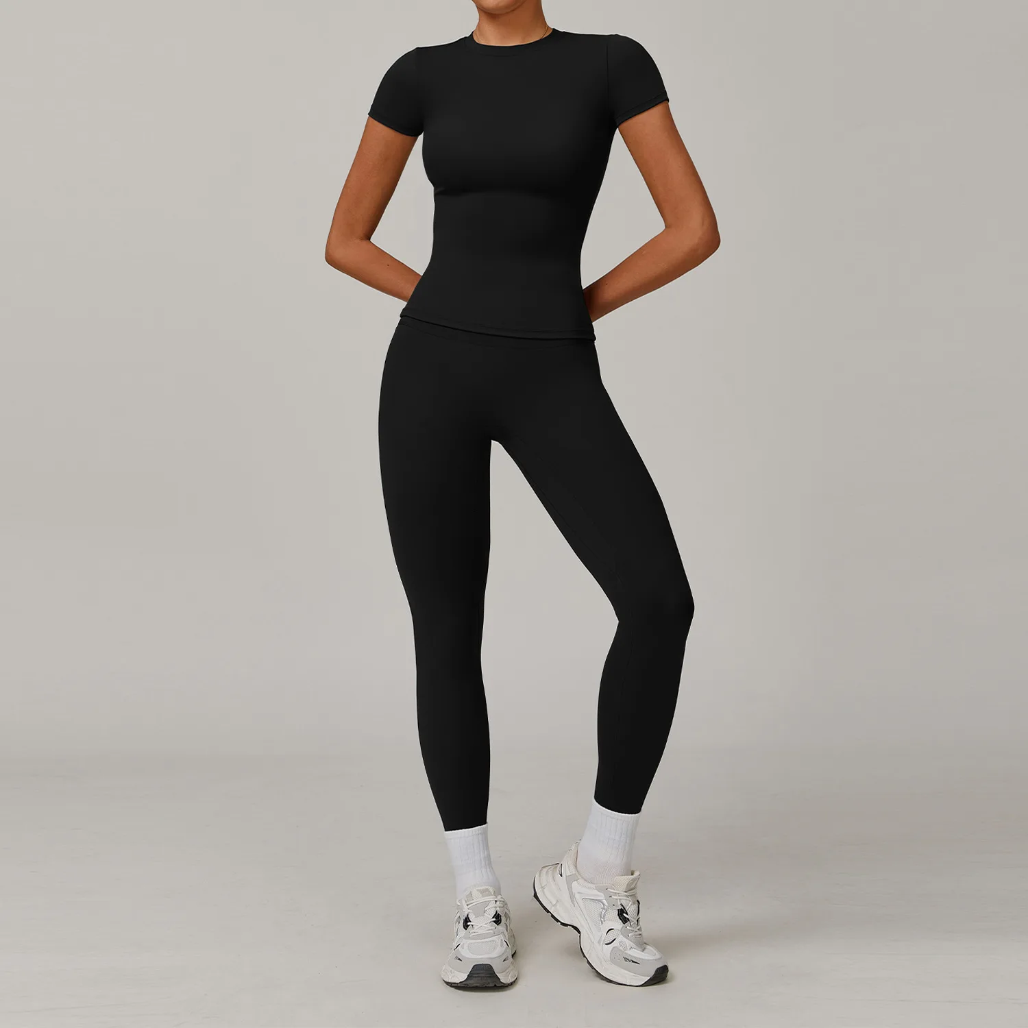 2PCS Yoga Set Sports Suit For Women Fitness Short Sleeve Tracksuits Sports Bra High Waist Leggings Gym Sports Clothes Sportswear