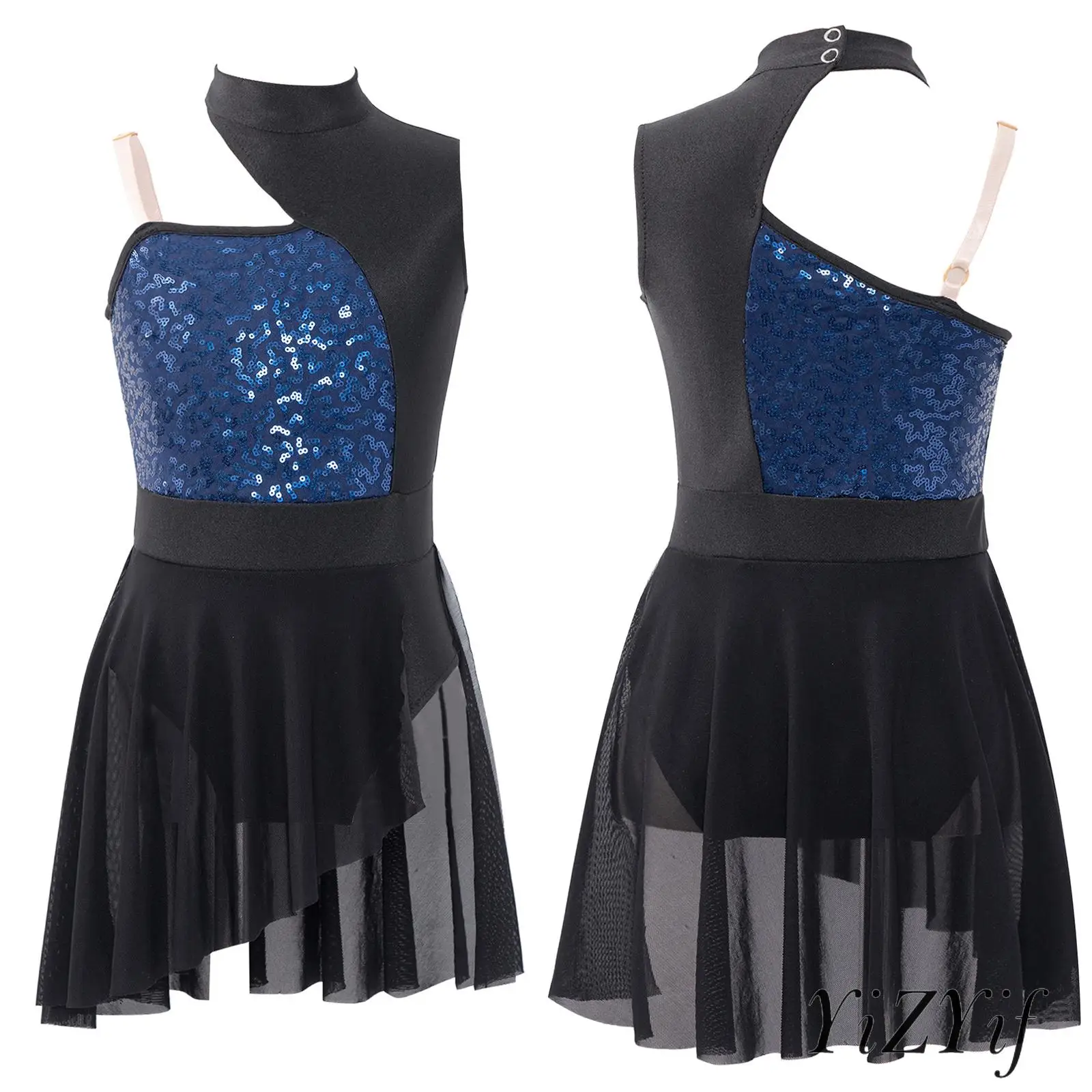 

Sequins Patchwork Ballet Dance Kids Girls Dress Off-Shoulder Spaghetti Strap Mesh Slit for Party Stage Performance Comfort Wear