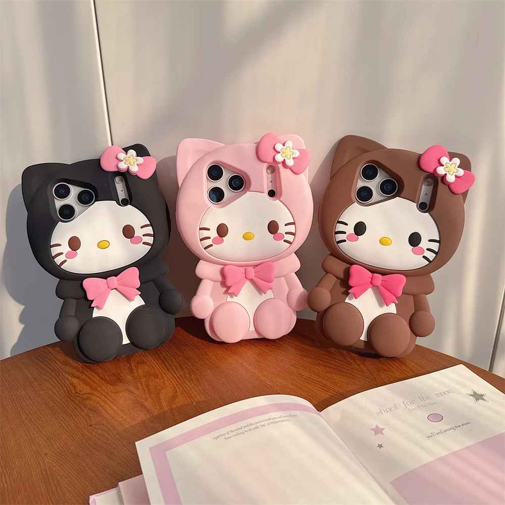

Kawaii 3D Hellokitty Phone Case for iPhone 17 Pro 16 plus 13 14 15 12 Pro Max Cover Silicone Fundas Cute Protection Cases For 17