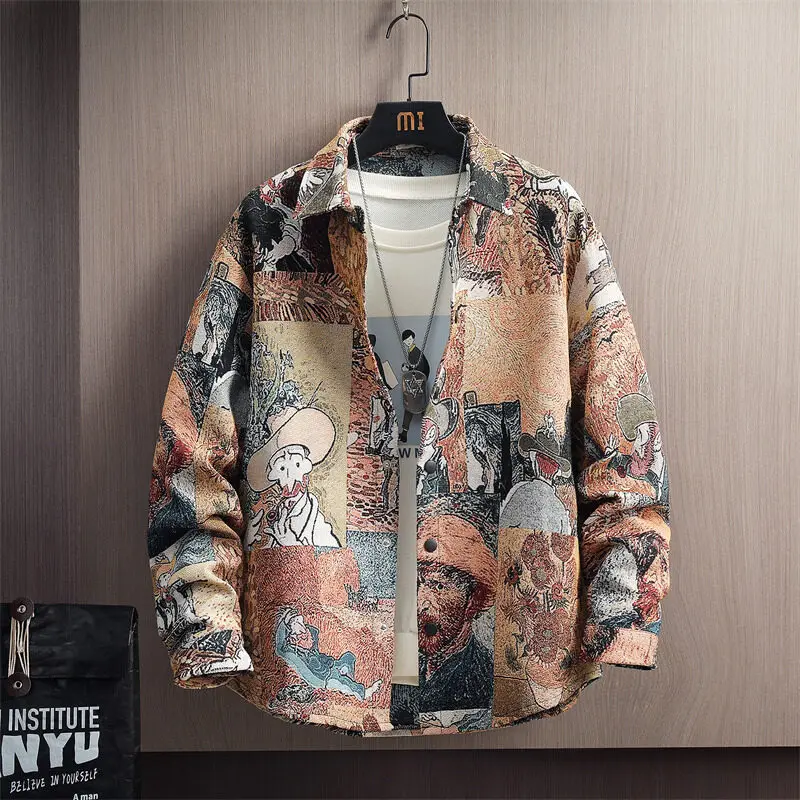 Men's Casual and Fashionable shirts men Long Sleeved Printing Shirt Youth casual high-quality coat for male  M-3XL