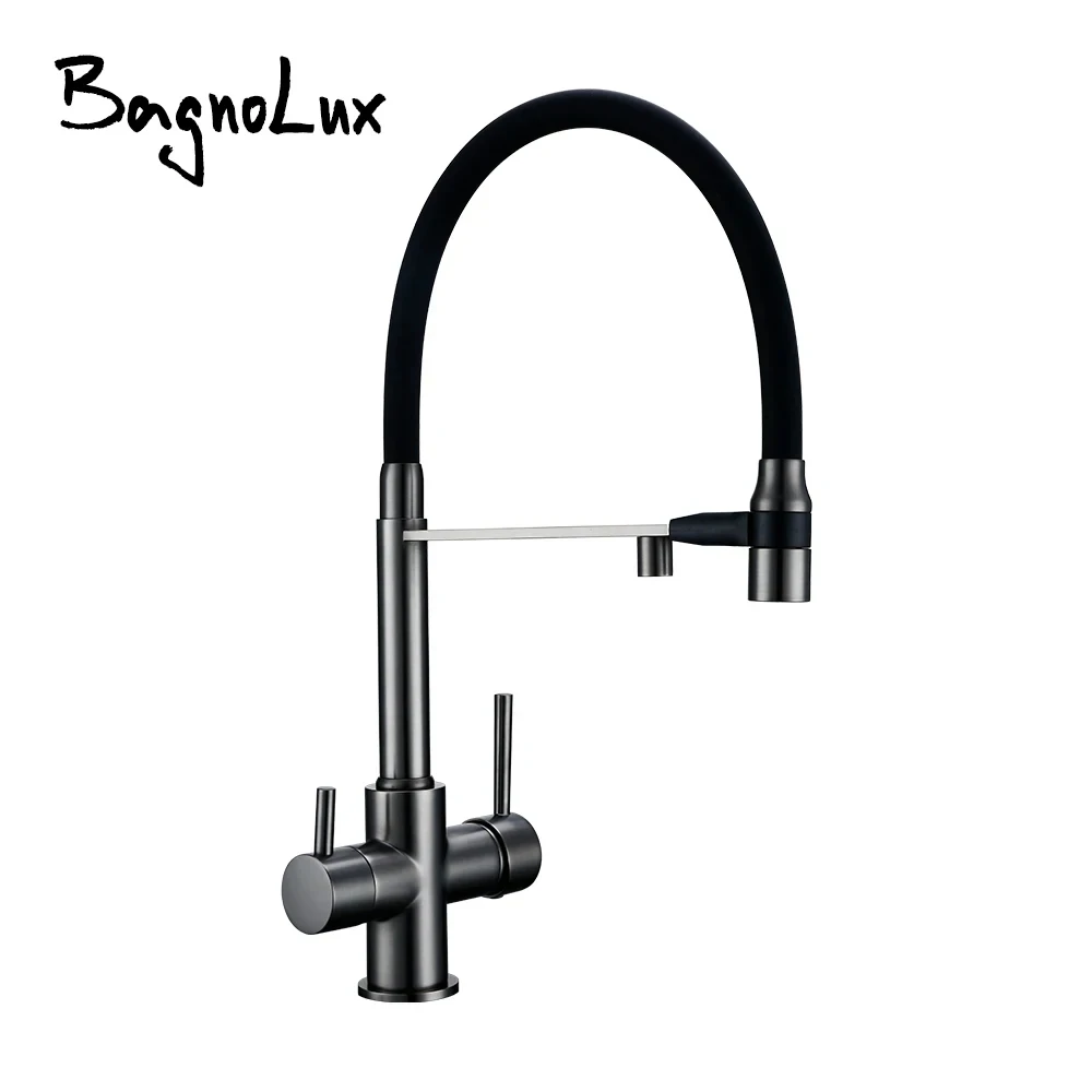 

Gunmetal Kitchen Faucet Filter 360 Swivel Pure Water Tap for 3 Ways Kitchen Pull Out Purification Water Mixer Double Handle