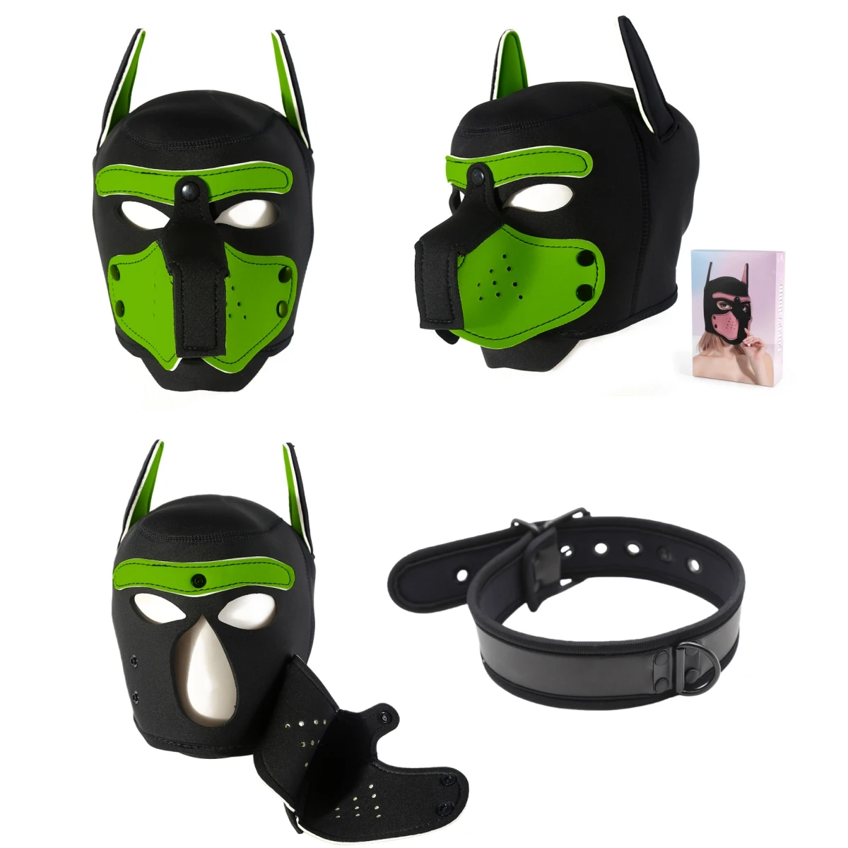 Casais animal homem mulher roleplay jogo filhote de cachorro cosplay e máscara de cachorro sexy rosto cheio cabeça capuz com colar ajustável traje exótico