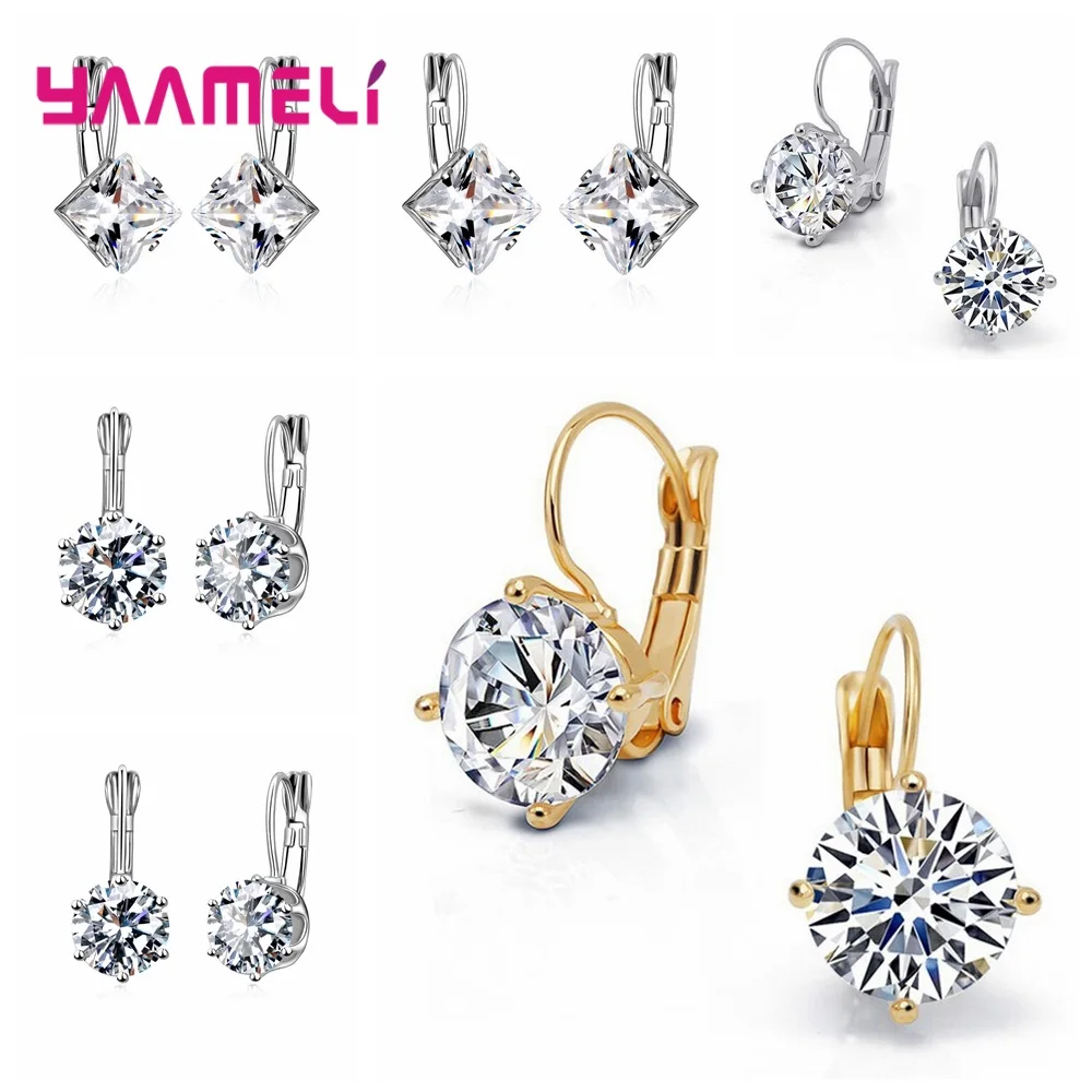 Wielka wyprzedaż Klasyczny kolczyk do piercingu 8mm/10mm/11mm/12mm Super błyszczący okrągły kwadrat Austriacki kryształ CZ 925 Biżuteria ze srebra próby 925