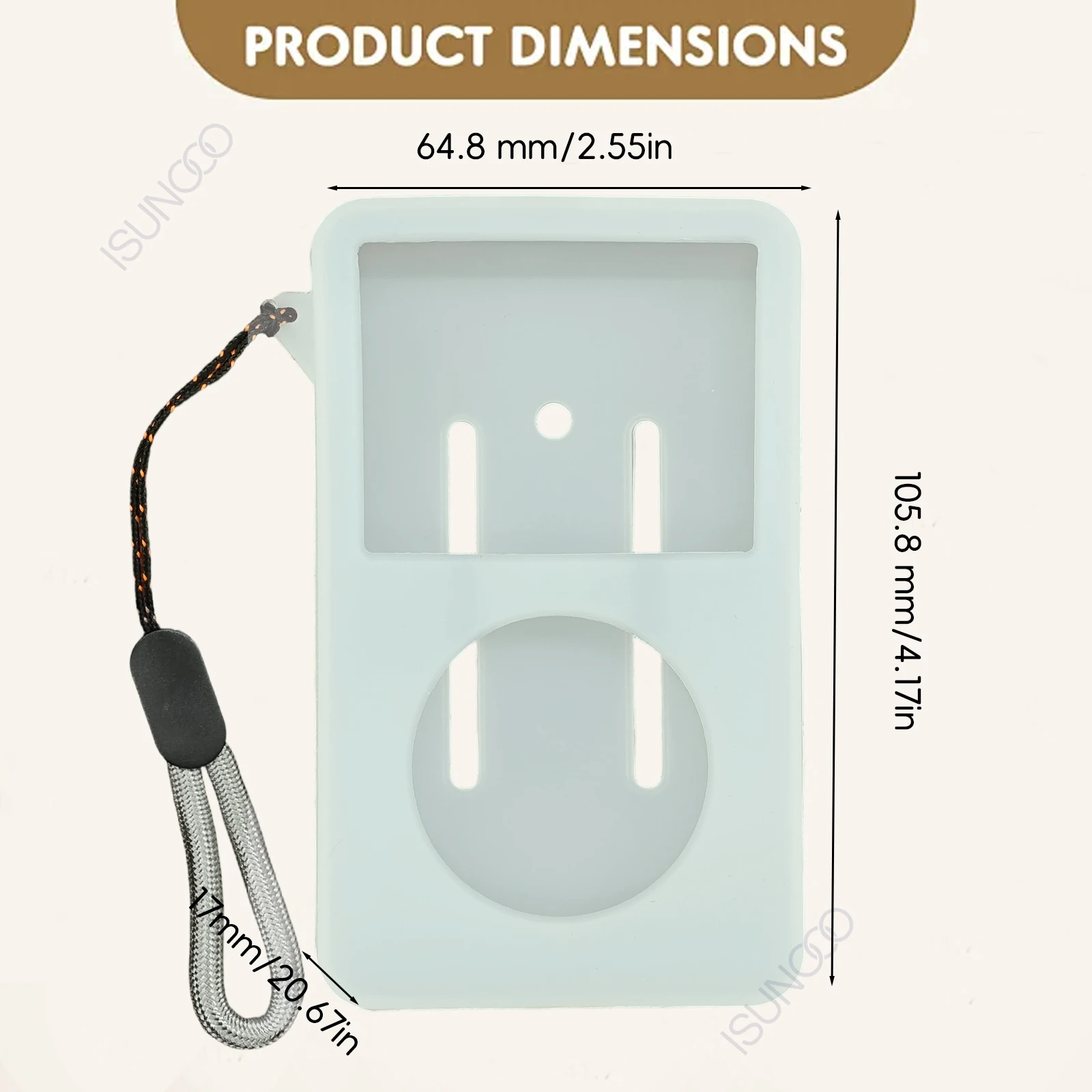 13,5-mm-Schutzhülle aus weichem Silikon für iPod Classic 6. Generation, dick, 160 GB, iPod Video 5. Generation, 60 GB, 80 GB + Displayschutzfolie & Trageband – Detail 5