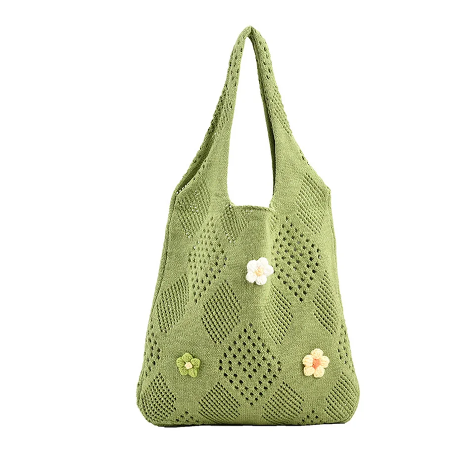 Cute Large Capacity Tote Handbag Trendy Wool Flower Shoulder Bag for Teenage Girls Fashion Student Top-handle Bag