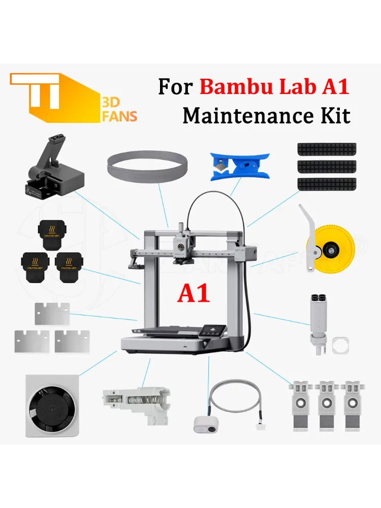 Zestaw do konserwacji drukarki Bambu Lab A1/A1 Mini z obcinakiem filamentu, rurką PTFE, skrobakiem, wycierakiem do czyszczenia, czujnikiem filamentu i podstawką. — zdjęcie produktu 7