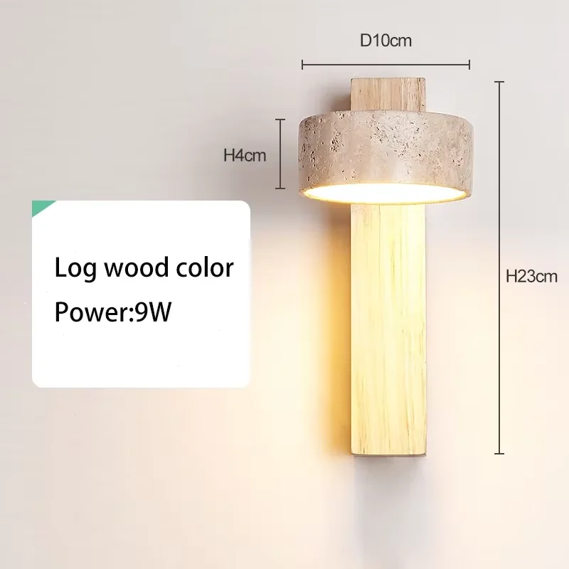 Wabi Sabi-stijl natuurlijke gele travertijn stenen wandlamp draaibaar met trekkettingschakelaar LED walnoothout decorlicht voor slaapkamer