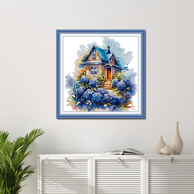 Joy Sunday Cross Stitch Kits The Garden Cottage HD Patterns Printed Counted Fabric Aida 16CT 14CT 11CT DIY Embroidery Sets New