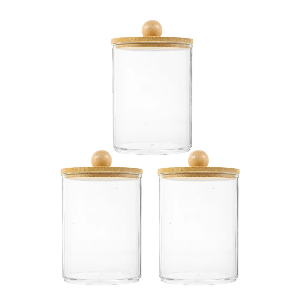 

3pcs Transparent Makeup Storage Box Cotton Swab Holder Clear Bathroom Jar With Lid Plastic Organizer Small Jars Dispenser