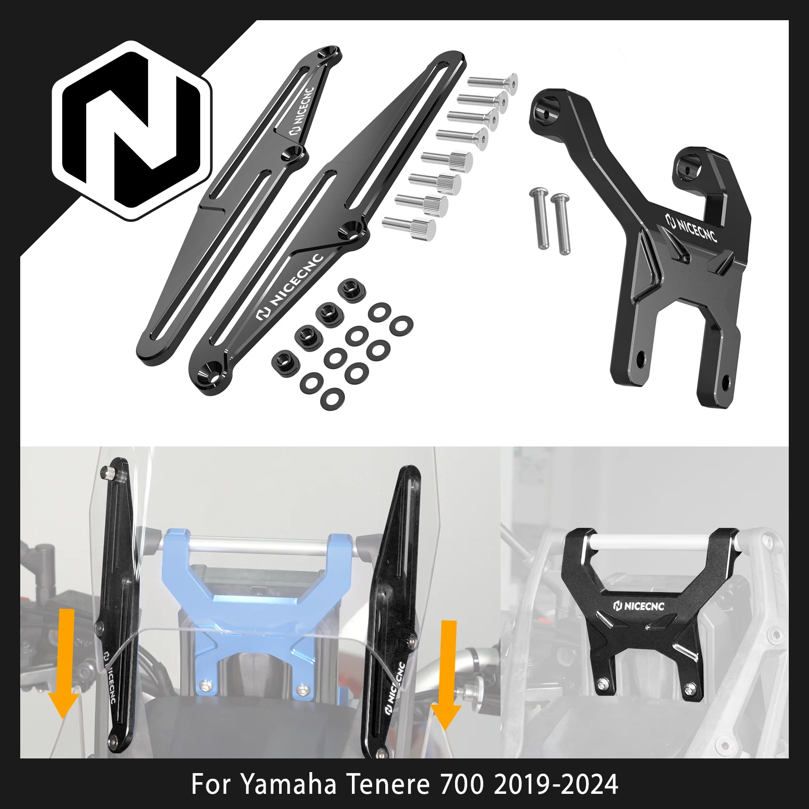 NICECNC Windshield Adjusters Bracket Windscreen Holder Dash Stabilizer For Yamaha Tenere 700 T700 XTZ 700 Tenere700 2019-2023