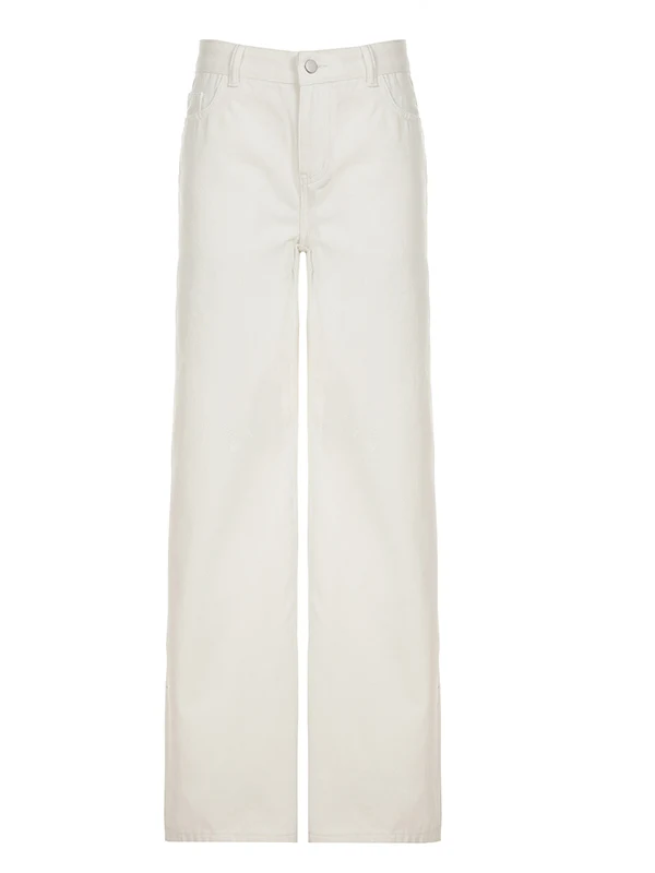 Cleanfit Casual jeans met lage taille en rechte pijpen Witte veelzijdige broek met wijde pijpen Romore High Street American Sle damesjeans