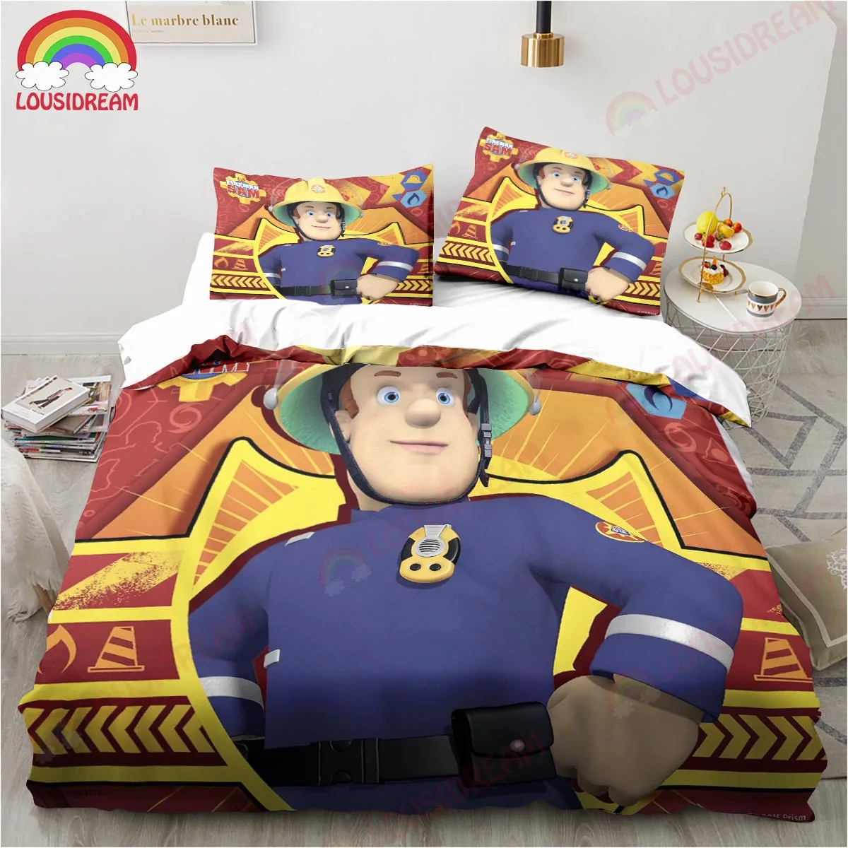 Cartoon Fireman Sam Toys Bedding Set Sheet King Twin Double Child Bedding Set Mircofiber or Polyester Duvet Cover Set