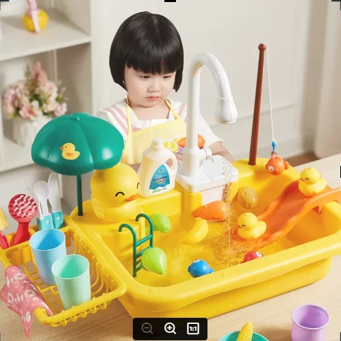 Kids Kitchen Sink Toys Electric Dishwasher Playing Toy With Running Water Pretend Play Food Fishing Toy Role Playing Girls Gift
