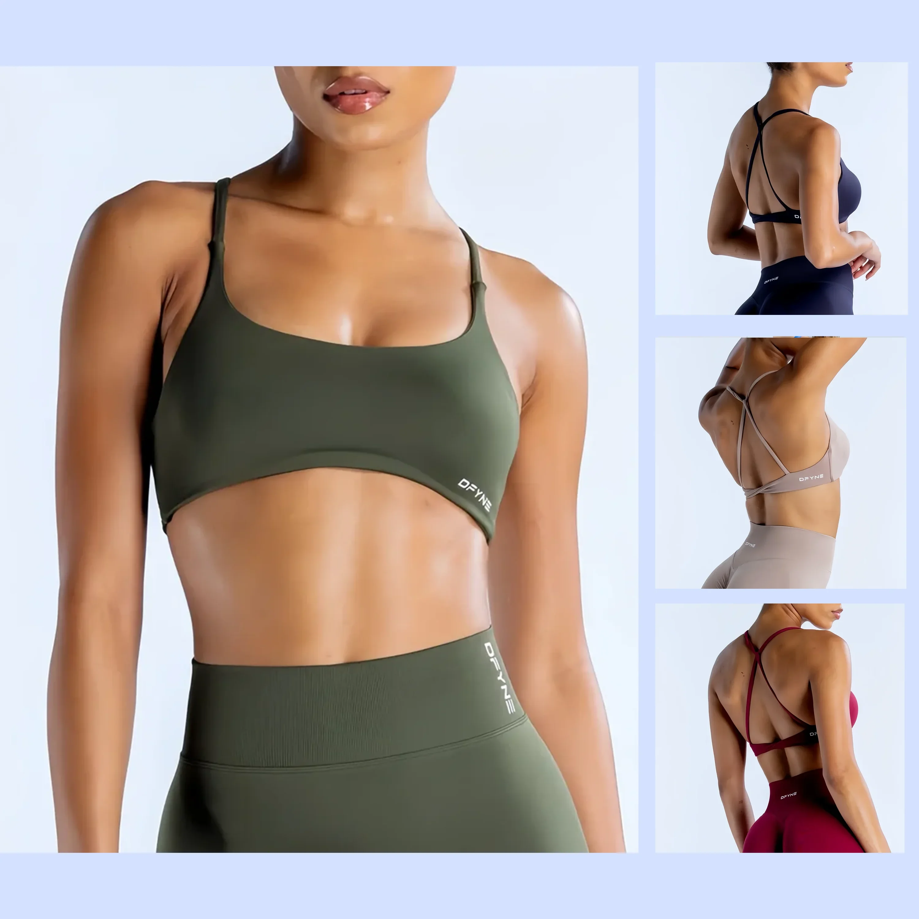 حمالة صدر ديناميكية ملفوفة مع شعار للنساء حمالة صدر لليوجا بدون خياطة متوسطة الدعم مبطنة لصالة الألعاب الرياضية وقابلة للتمدد للياقة البدنية