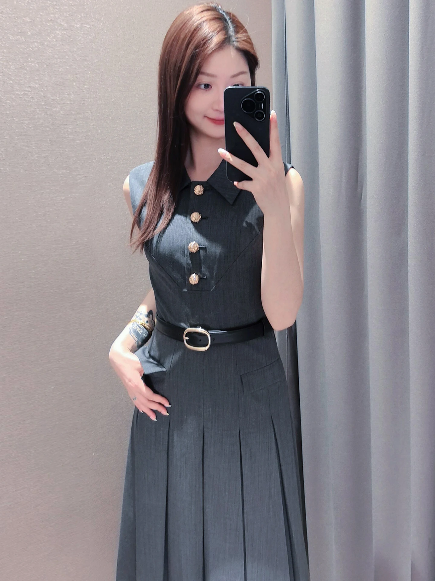 

Women's High Waist A-Line Vest Dress Spring Summer Autumn High Waist Pleated Backless Dresses Comfortable Mid-Thick Standard Fit
