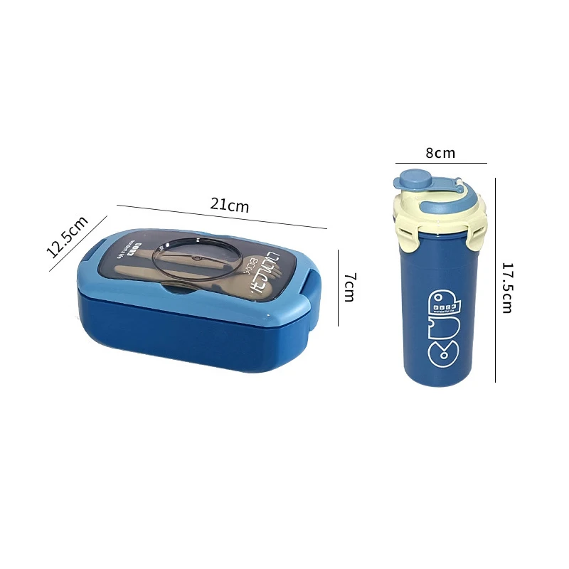 Portable Lunch Box and Water Bottle Set Microwave Safe Divided Sealed Bento Box with Spoon Fork Salad Food Storage Kit for Kids