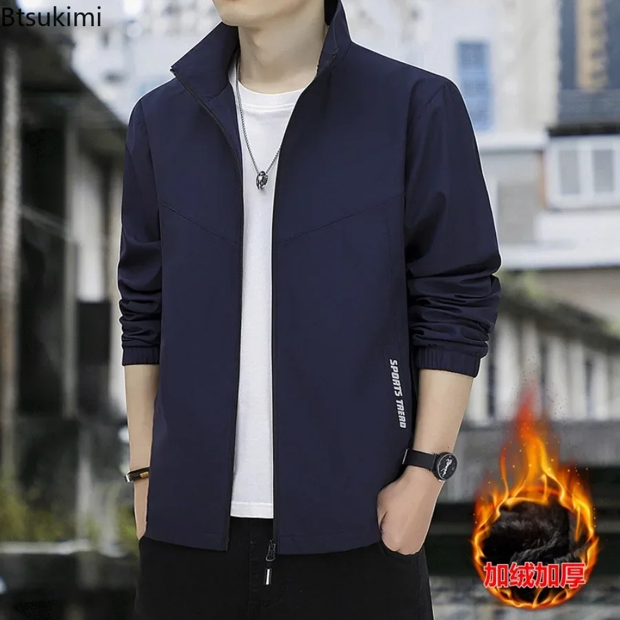 2026 Men's Casual Oversized Bomber Jackets Autumn Winter Stand Collar Warm Jackets Male Sportswear Solid Windbreaker Coats Men