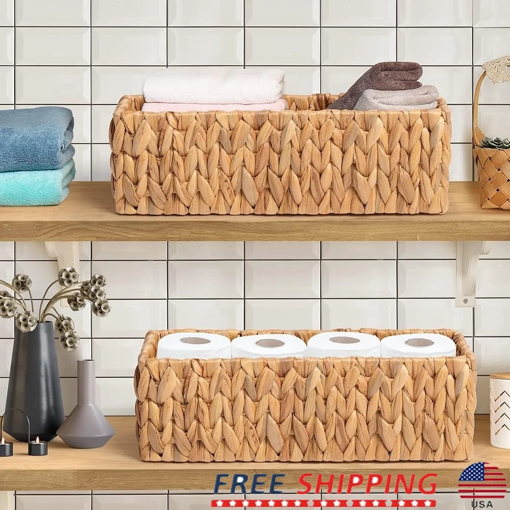 

Woven Storage Baskets 2Pack Decorative Organizer Bathroom Bedroom Shelf Remote Control Accessories Over Toilet Paper Reserve