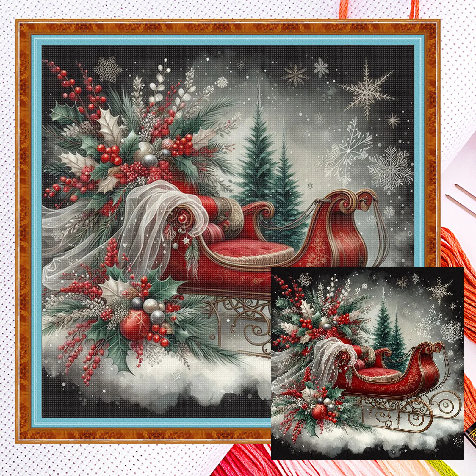 

Новогодний набор для вышивания крестиком 11CT, 3 нити, 45x45 см, с вышитыми узорами, для взрослых, для домашнего декора