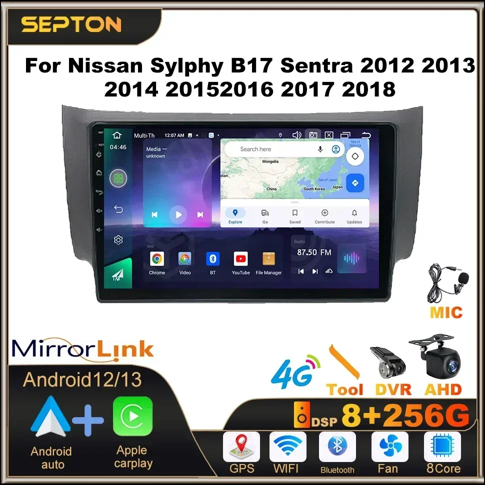 

SEPTON Carplay Car Radio for Nissan Sylphy B17 Sentra 2012 2013 2014 2015 2016 2017 2018 Android Auto 8+128G Multimedia GPS 4G