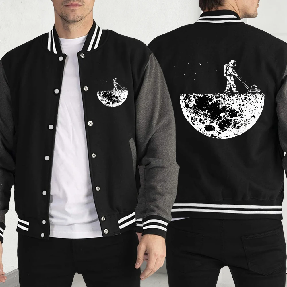 

Astronaut Mowing The Moon Jacket For Men Street Fleece Baseball Jersey Fashion Casual Coat Autumn Loose Unisex Retro Clothing