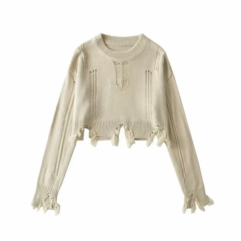 

Spring Casual Long Sleeve Autumn Y2k Clothes Knitted Tops Slim Fit Pullover Korean Fashion Simple Tassel Jumpers Sweater Women