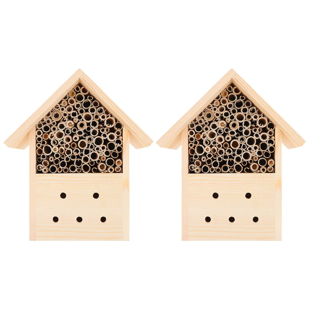 

2Pcs Wooden Beehive Hut Style Insect Weather Resistant Bee Breeding Shelter Garden Decoration for Pollinators Eco Friendly