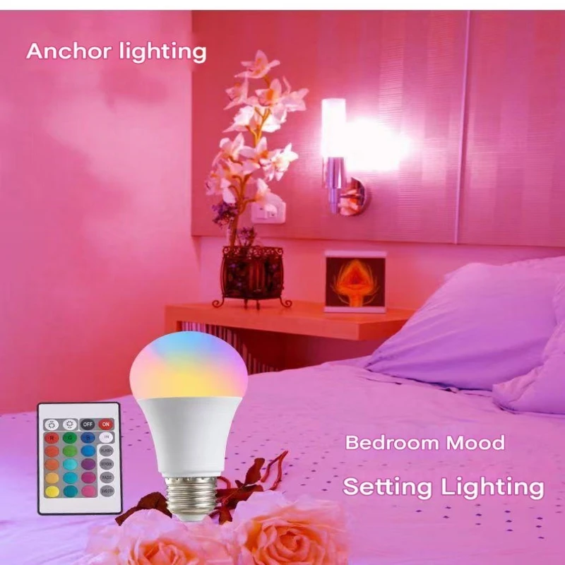 RGB ذكي للتحكم عن بعد الملونة يعتم لمبة e27 المسمار لمبة ملونة 16 لون ضوء الجو #5