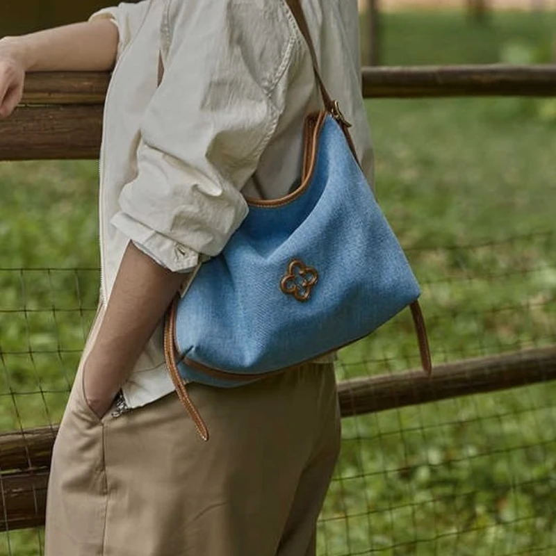 Cassile New Hobo Tote Bag Denim Blue Design Single Shoulder Large Capacity Canvas Bag Crossbody Bag