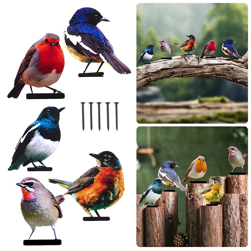 5pcs Metal Birds Sculpture Patios Garden Decoration Rustic Gardening Metal Fence Art Decorations For Birds Lovers