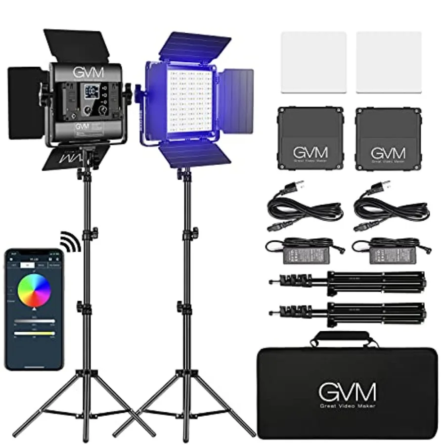 

【New model】GVM RGB LED Panel Video Light Photography Lighting with APP Control 800D Video Lighting Kit for YouTube Studio Gamin