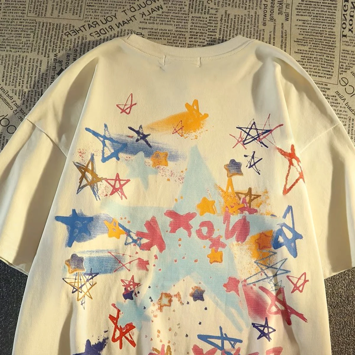 

Retro American Street fiti Star ort Sve T-irt ex Summer Loose Oversize f Sve Top Cotton Youth Faion