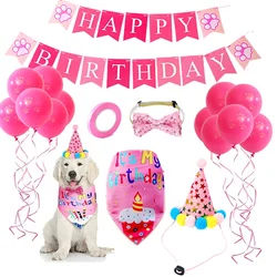 Pet Birthday Party Banner Pull Flag Birthday Hat Dog Paw Balloon Saliva Towel Bow Tie Pet Props Pet Accessories