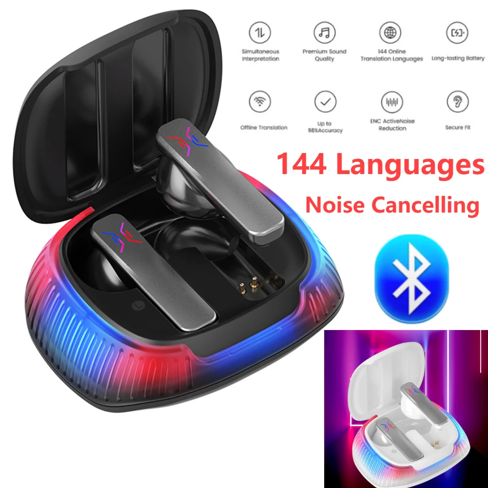 144 Languages Real Time Translator Earbuds Wireless Bluetooth Earbuds Two-Way Voice Translator Instant Translated Parties Gift